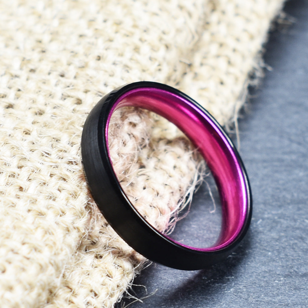 Pristine Passion Fuchsia Interior Tungsten Wedding Band 8MM