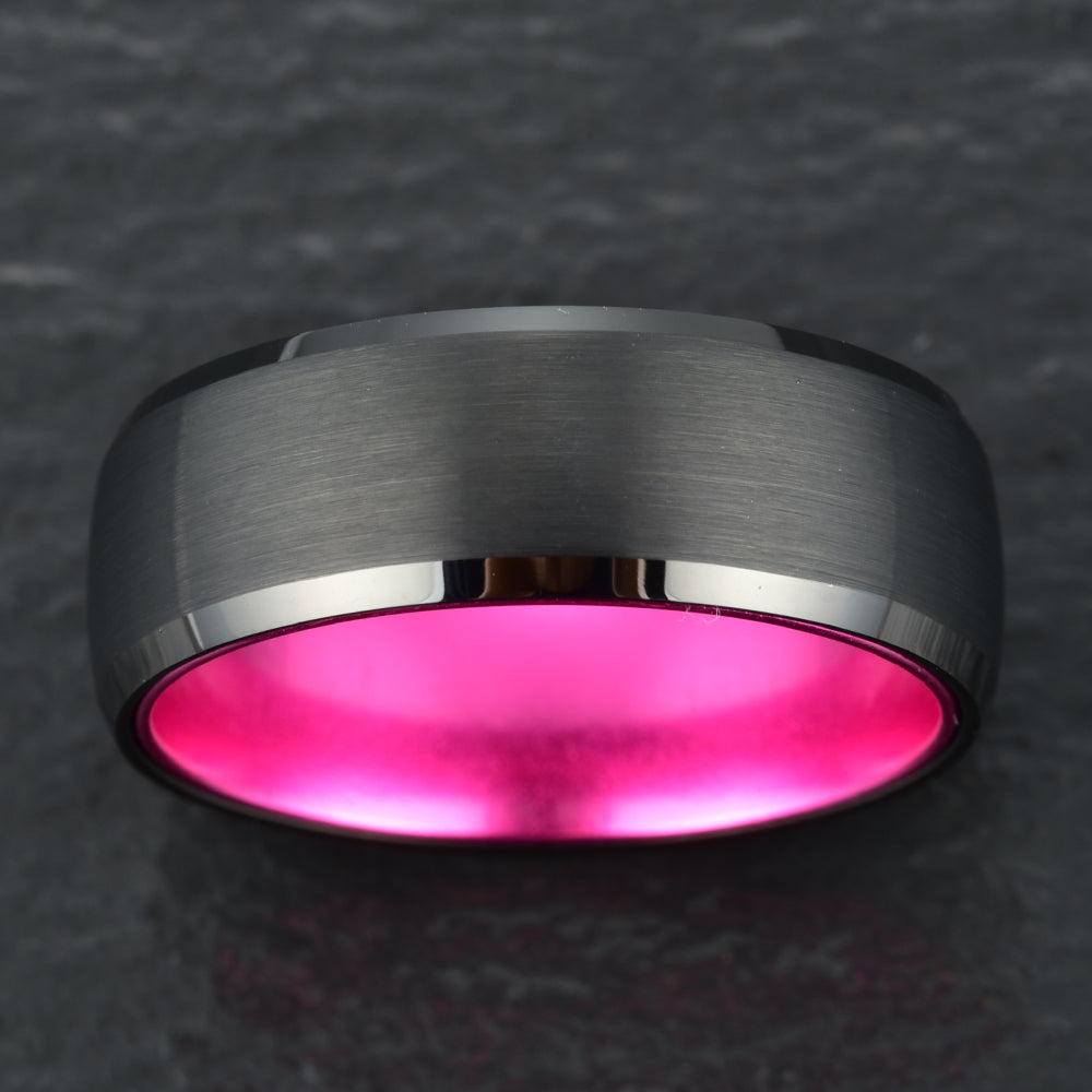 Pristine Passion Fuchsia Interior Tungsten Men's Wedding Band 4MM