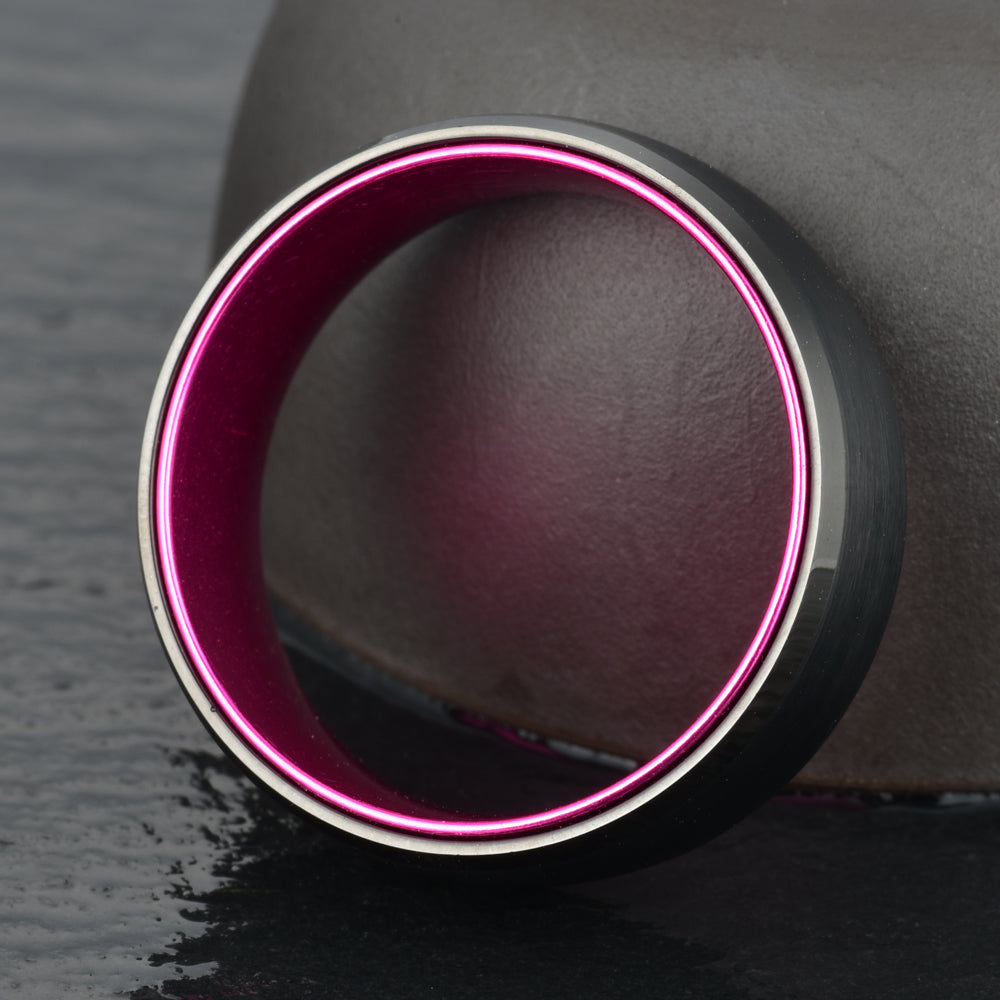 Pristine Passion Fuchsia Interior Tungsten Men's Wedding Band 4MM