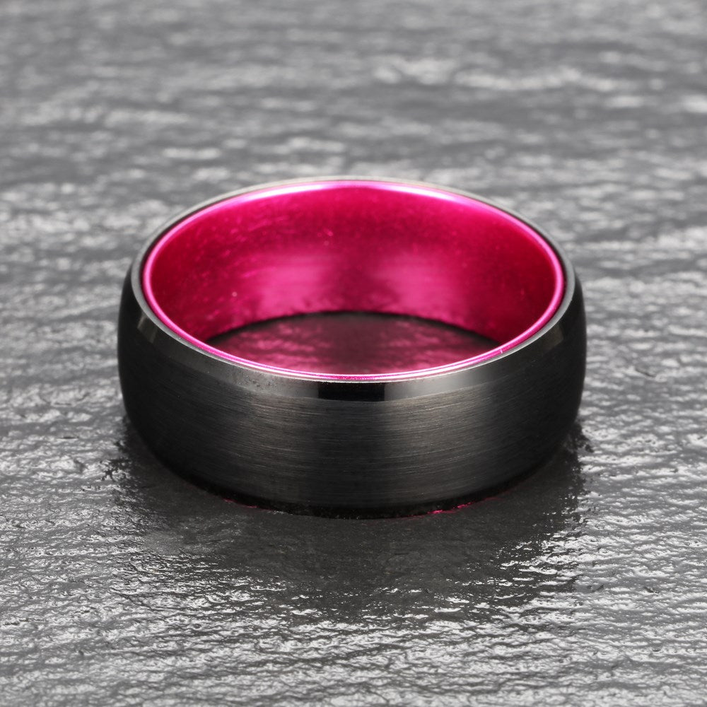 Pristine Passion Fuchsia Interior Tungsten Men's Wedding Band 4MM