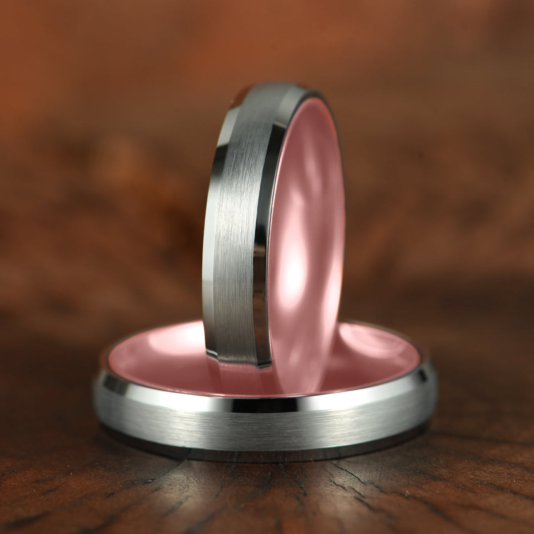 Pristine Passion Rose Interior Silver Tungsten Wedding Band 8MM