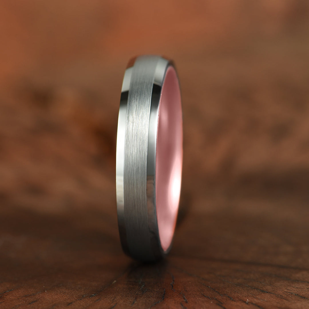 Pristine Passion Rose Interior Silver Tungsten Wedding Band 8MM