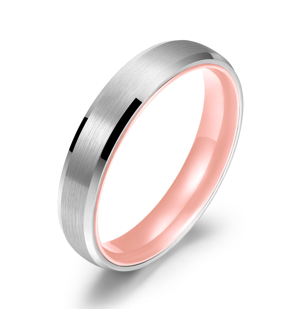 Pristine Passion Rose Interior Silver Tungsten Wedding Band 8MM