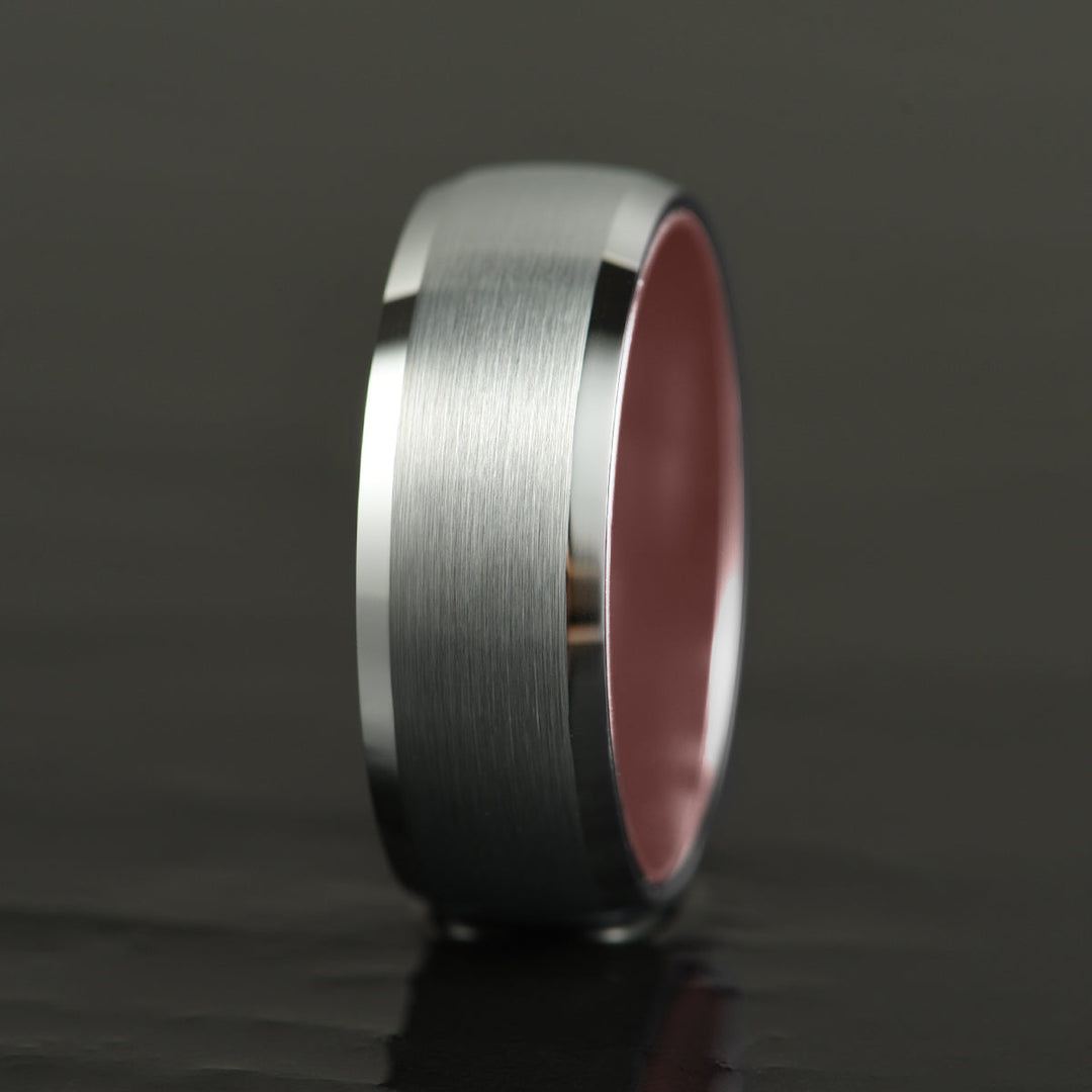 Pristine Passion Rose Interior Silver Tungsten Wedding Band 4MM