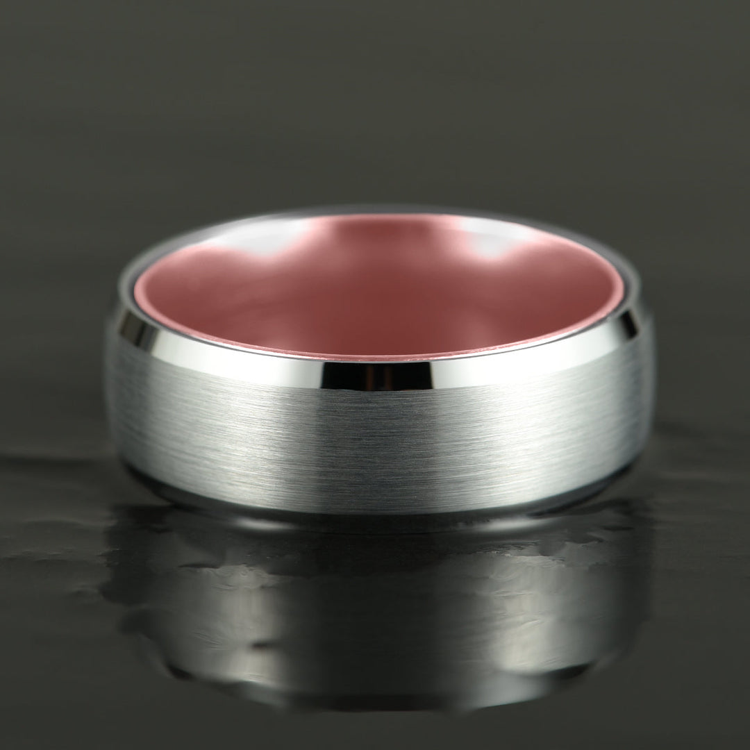 Pristine Passion Rose Interior Silver Tungsten Wedding Band 4MM