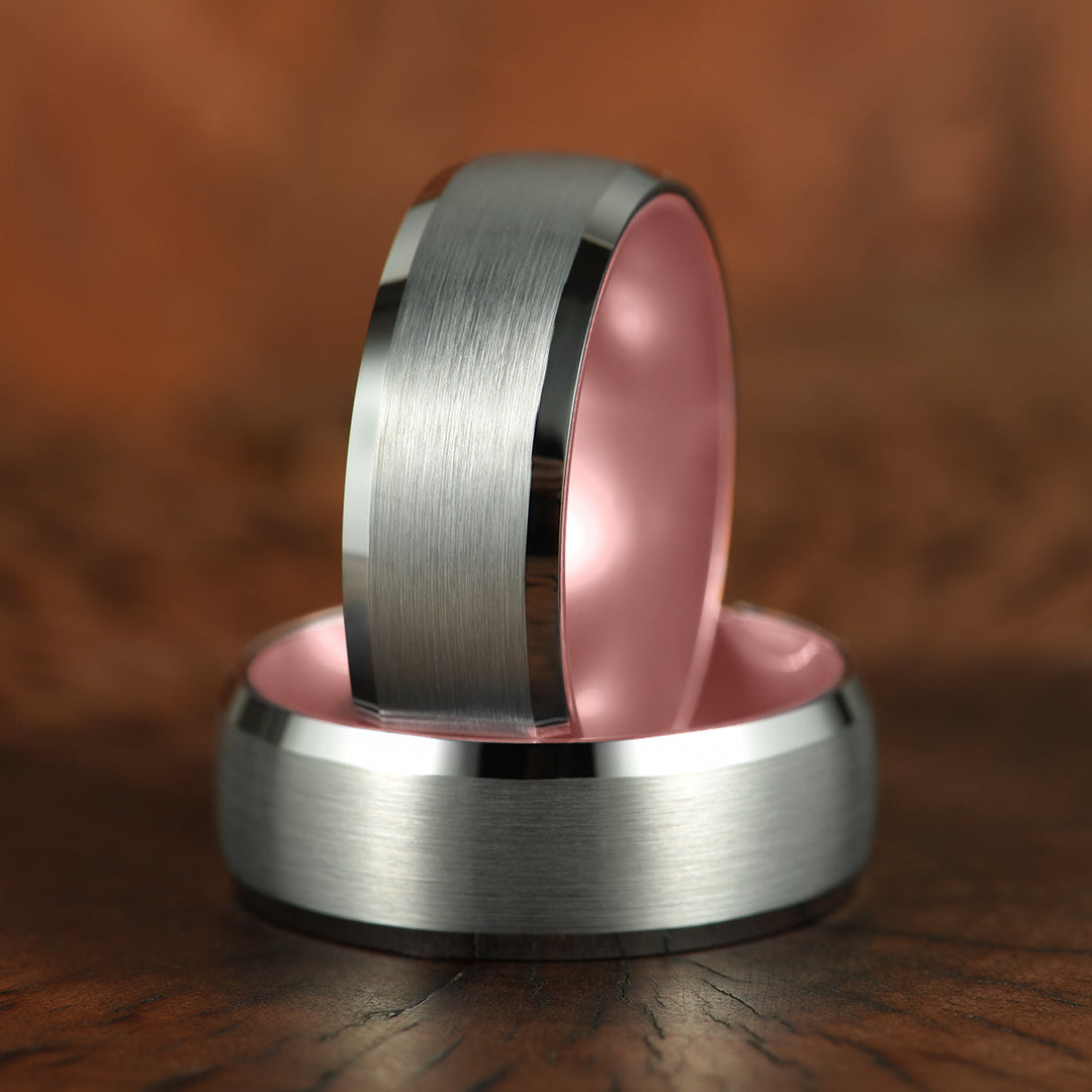 Pristine Passion Rose Interior Silver Tungsten Wedding Band 4MM