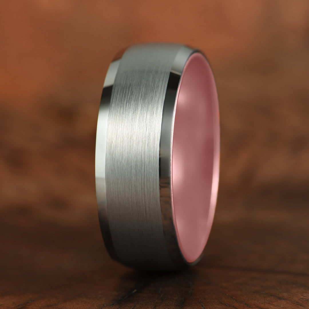 Pristine Passion Rose Interior Silver Tungsten Wedding Band 4MM