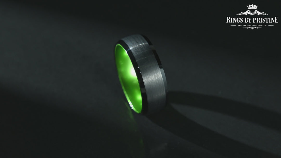 Pristine Passion Green Interior Tungsten Men's Wedding Band 6MM