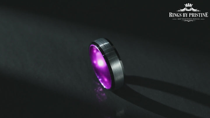 Pristine Passion Purple Interior Black Tungsten Wedding Band 8MM