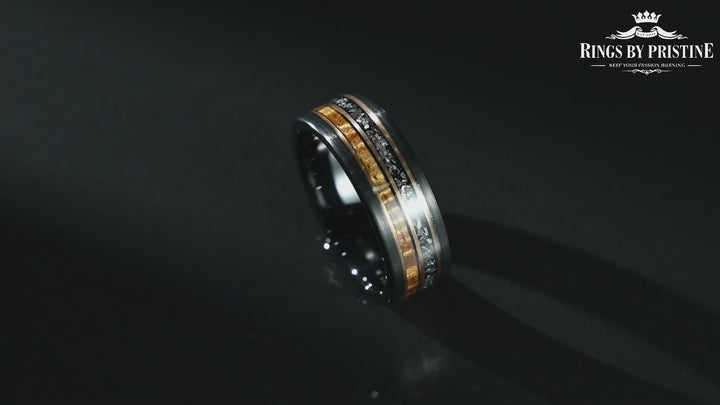 Black Maverick Ring - Hawaiian Koa Wood & Meteorite Black Tungsten Mens Wedding Band 8MM
