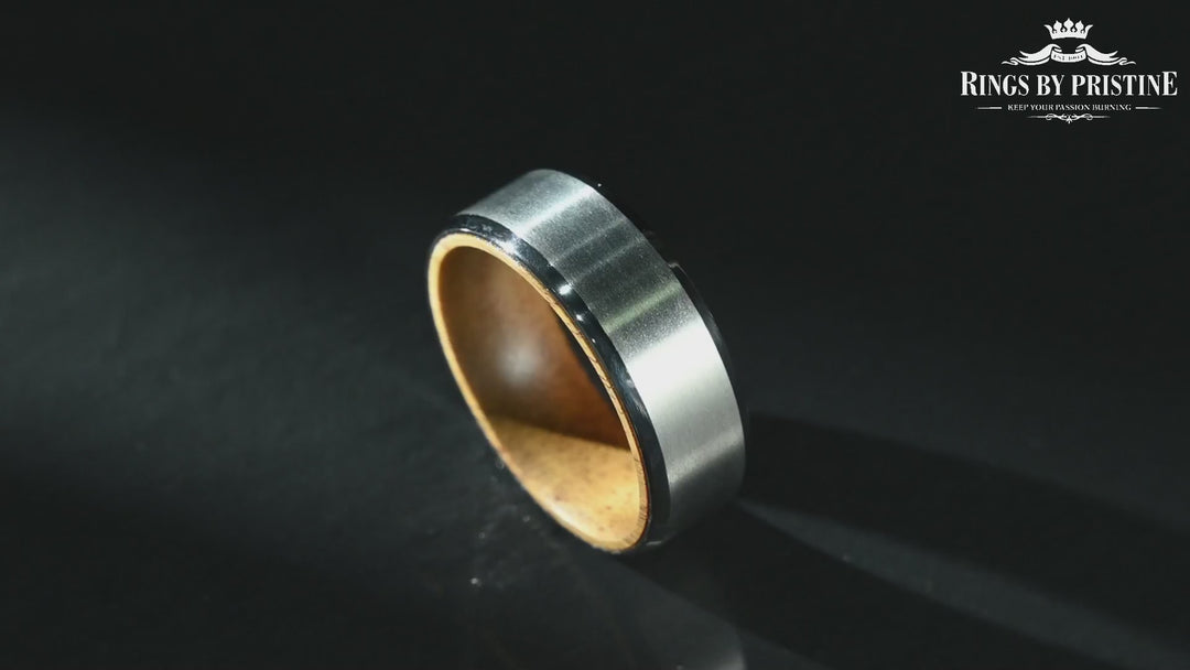 Beveled Titanium Koa Wood Men's Wedding Band 8MM