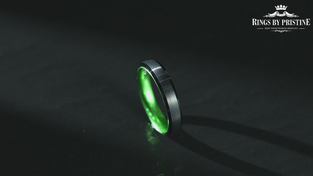 Pristine Passion Green Interior Tungsten Men's Wedding Band 6MM