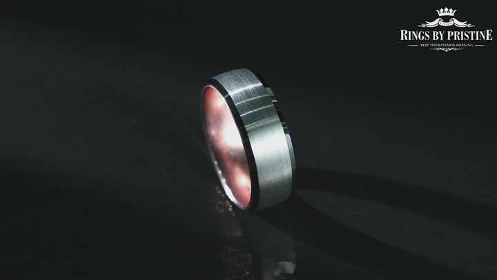 Pristine Passion Rose Interior Silver Tungsten Wedding Band 4MM