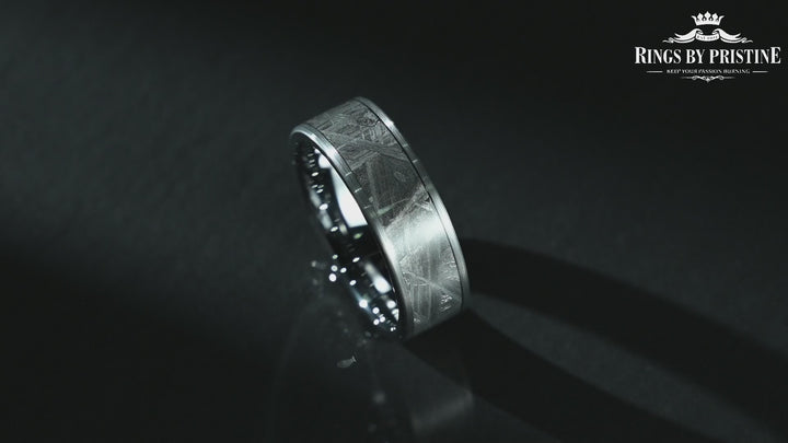 The Widmanstatten Ring - Muonionalusta Meteorite Tungsten Mens Wedding Band 8MM