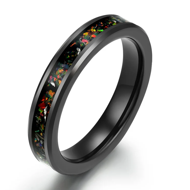 Black Tungsten Crushed Opal Rounded Women's Wedding Band 4MM - Rings By Pristine 