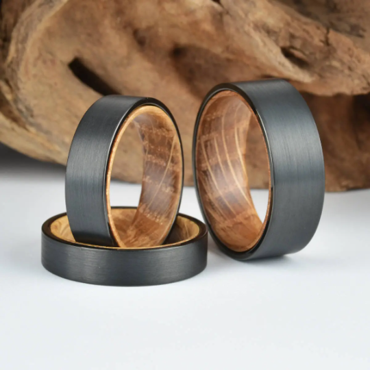 Black Tungsten Whiskey Barrel Inlay Men's Wedding Band 6MM - Rings By Pristine 