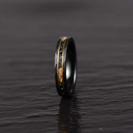 Gold Foil Tungsten and Meteorite Women's Wedding Band 4MM - Rings By Pristine 