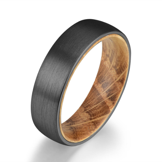 Black Tungsten Whiskey Barrel Men's Wedding Band 6MM - Rings By Pristine 