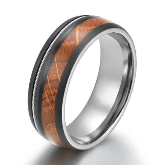 Tungsten Bourbon Whiskey Barrel Wood Men's Wedding Band 8MM - Rings By Pristine 