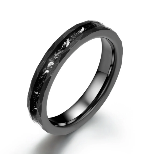 Crushed Meteorite Hammered Tungsten Women's Wedding Band 4MM - Rings By Pristine 