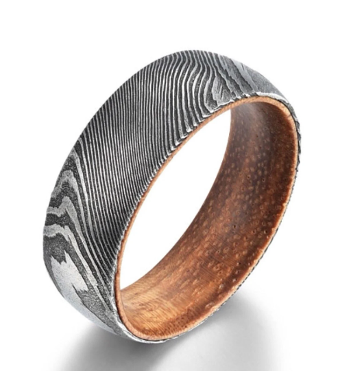 Damascus Koa Wood Men's Wedding Band 8MM - Rings By Pristine 