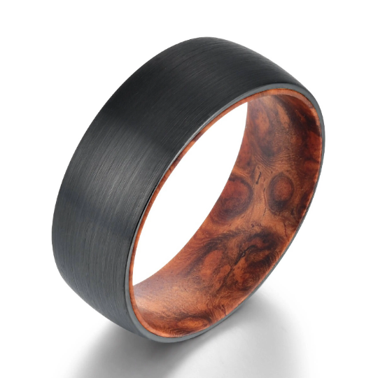 Rose Wood Burl Tungsten Men's Wedding Band 6MM - Rings By Pristine 