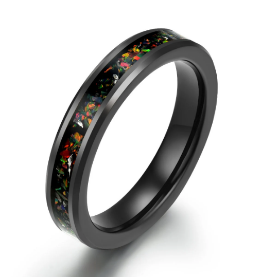 Black Tungsten Crushed Opal Women's Wedding Band 4MM - Rings By Pristine 