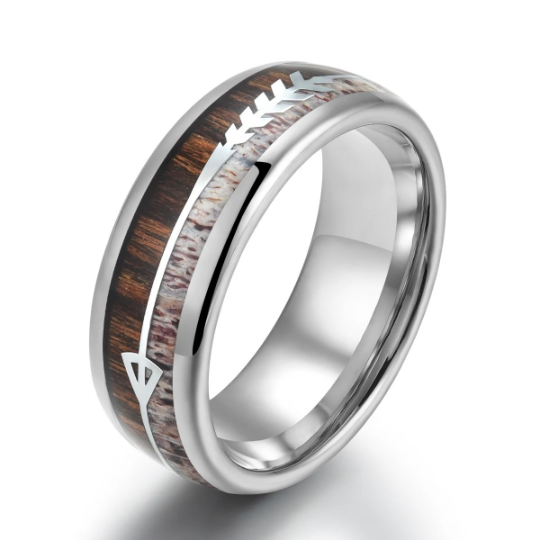 Tungsten Koa Wood Antler Men's Wedding Band 8MM - Rings By Pristine 