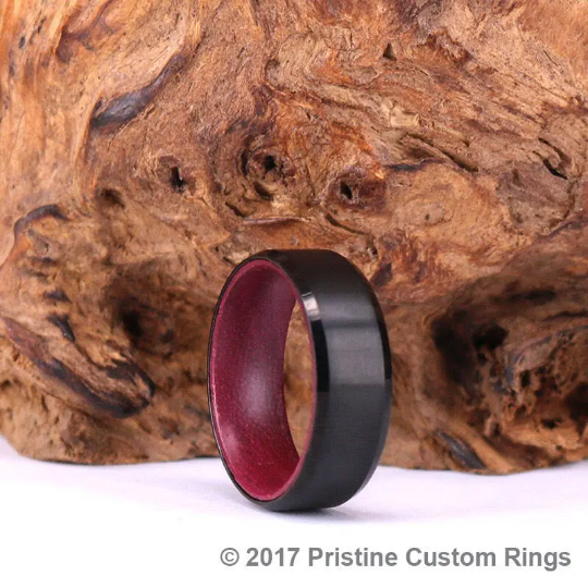 Purple Heart Wood Black Titanium Wedding Band 8MM - Rings By Pristine 