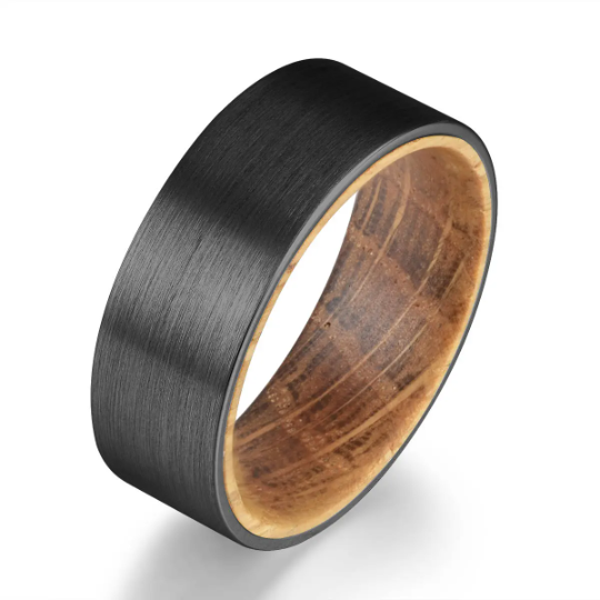 Black Tungsten Whiskey Barrel Inlay Men's Wedding Band 8MM - Rings By Pristine 
