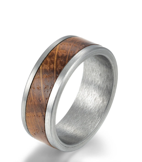 Tungsten Whiskey Barrel Wood Antique Finish Men's Wedding Band 8MM - Rings By Pristine 