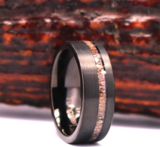 Black Tungsten Antler Men's Wedding Band 8MM - Rings By Pristine 