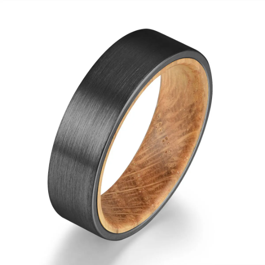 Black Tungsten Whiskey Barrel Inlay Men's Wedding Band 6MM - Rings By Pristine 