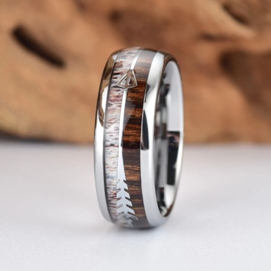 Tungsten Koa Wood Antler Men's Wedding Band 8MM - Rings By Pristine 