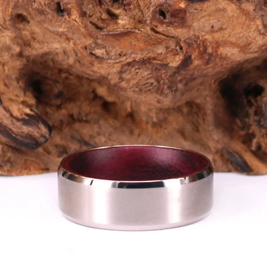 Purple Heart Wood Titanium Wedding Band 8MM - Rings By Pristine 