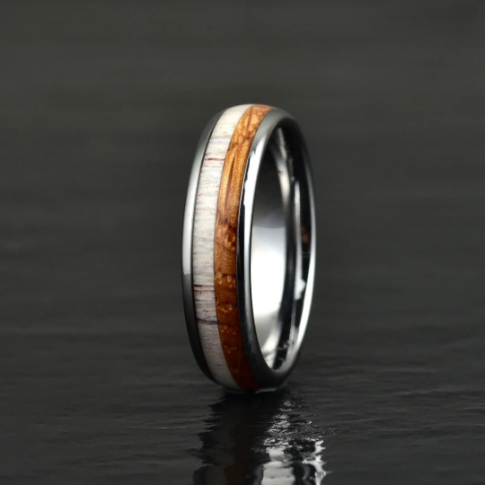 Tungsten Antler Whiskey Barrel Wood Men's Wedding Band 6MM - Rings By Pristine 