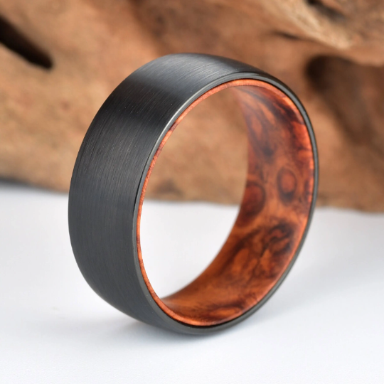 Rose Wood Burl Tungsten Men's Wedding Band 8MM - Rings By Pristine 