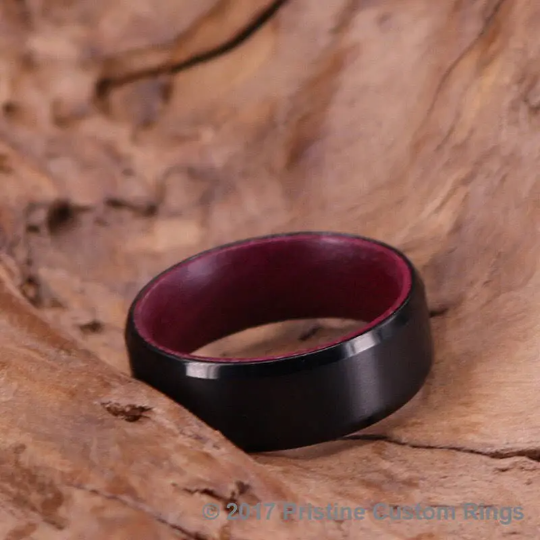 Purple Heart Wood Black Titanium Wedding Band 8MM - Rings By Pristine 