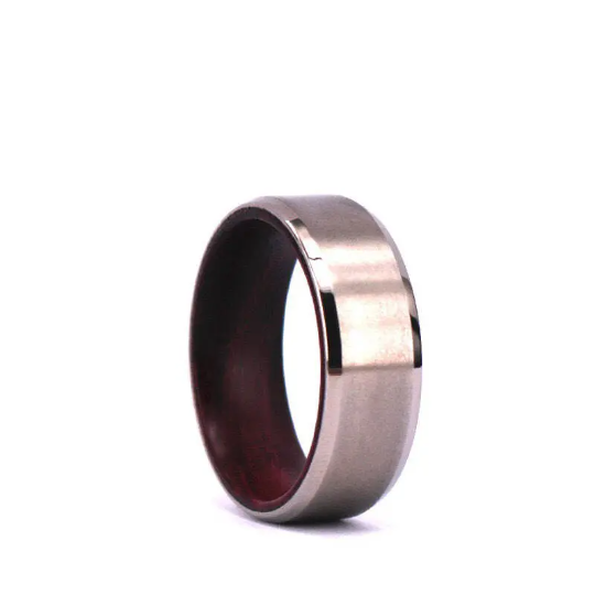 Purple Heart Wood Titanium Wedding Band 8MM - Rings By Pristine 