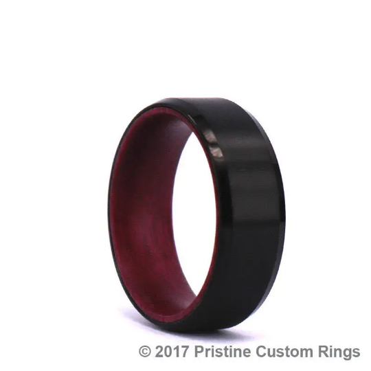 Purple Heart Wood Black Titanium Wedding Band 8MM - Rings By Pristine 