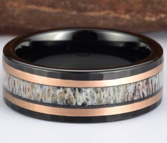 Tungsten Antler Rose Inlay Men's Wedding Band 8MM - Rings By Pristine 