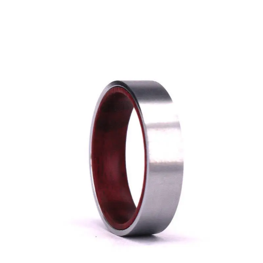 Purple Heart Wood White Titanium Men's Wedding Band 8MM - Rings By Pristine 