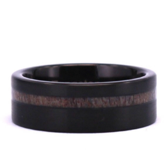 Black Tungsten Antler Men's Wedding Band 8MM - Rings By Pristine 