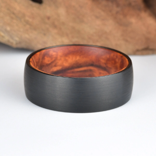 Rose Wood Burl Tungsten Men's Wedding Band 6MM - Rings By Pristine 