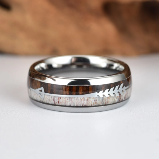 Tungsten Koa Wood Antler Men's Wedding Band 8MM - Rings By Pristine 