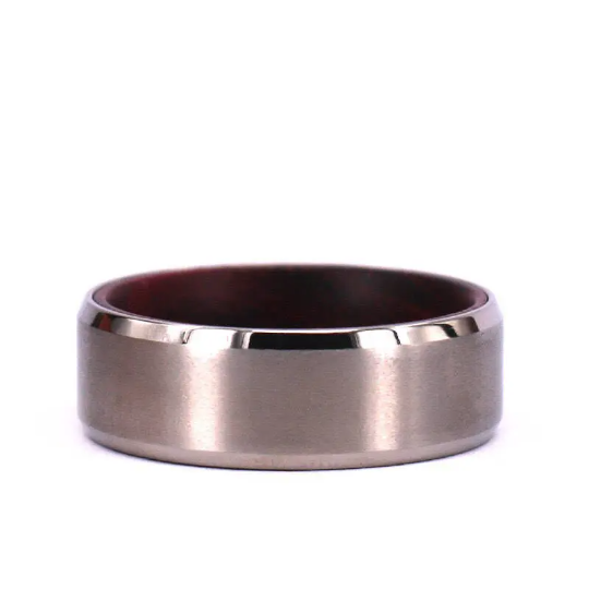 Purple Heart Wood Titanium Wedding Band 8MM - Rings By Pristine 