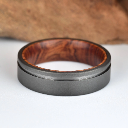 Titanium Iron Wood Men's Wedding Band 6MM