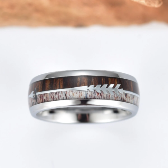 Tungsten Koa Wood Antler Men's Wedding Band 8MM - Rings By Pristine 