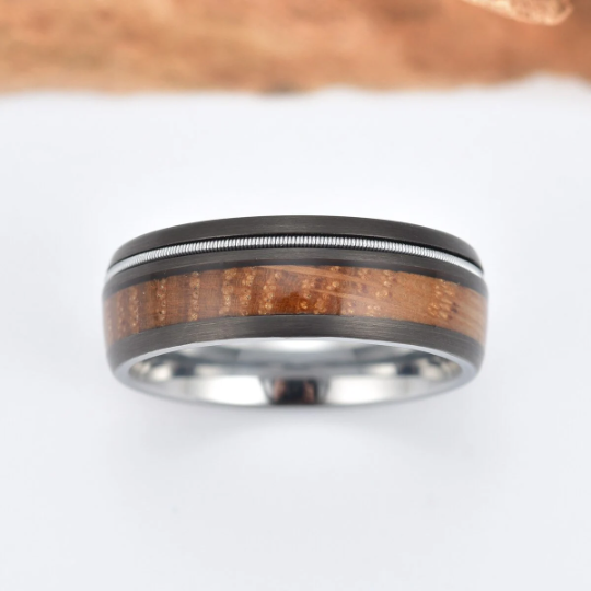 Tungsten Bourbon Whiskey Barrel Wood Men's Wedding Band 8MM - Rings By Pristine 