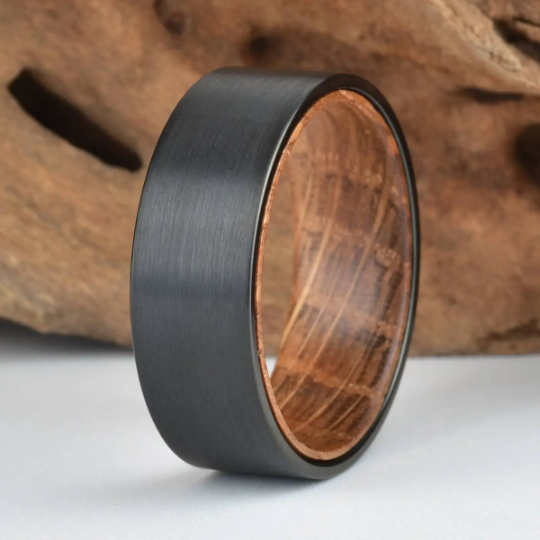 Black Tungsten Whiskey Barrel Inlay Men's Wedding Band 8MM - Rings By Pristine 